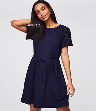 Loft Petal Sleeve Tie Waist Dress