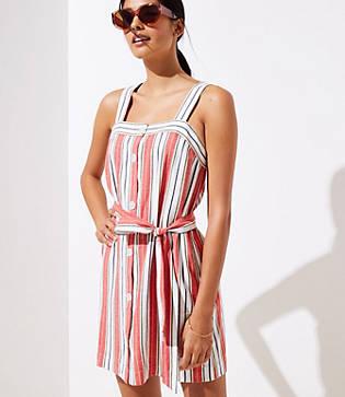 Loft Beach Striped Tie Waist Dress