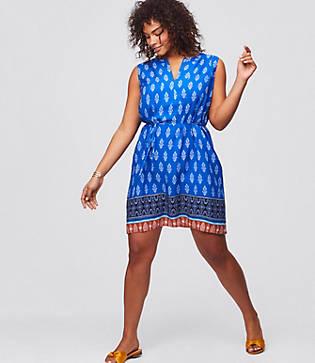 Loft Plus Border Paisley Tie Waist Dress