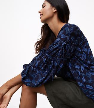Loft Paisley Tie Sleeve Mixed Media Top