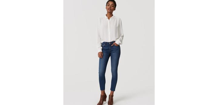 Loft Modern Frayed Skinny Jeans In Classic Mid Vintage Wash