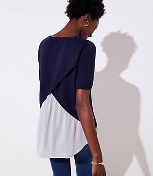 Loft Striped Crossover Mixed Media Sweater