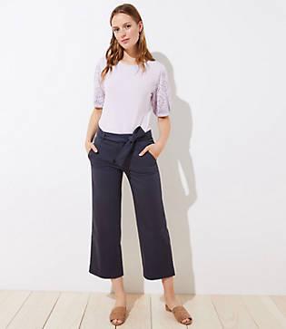 Loft Sateen Tie Waist Wide Leg Pants