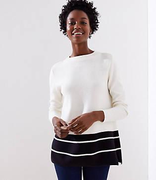 Loft Striped Hem Mock Neck Sweater