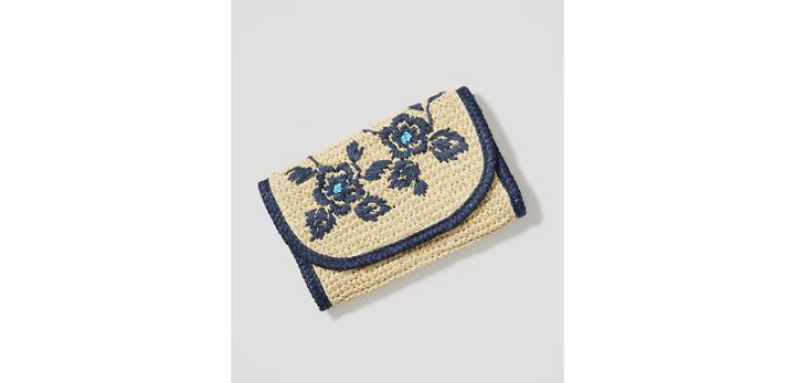 Loft Floral Embroidered Straw Clutch