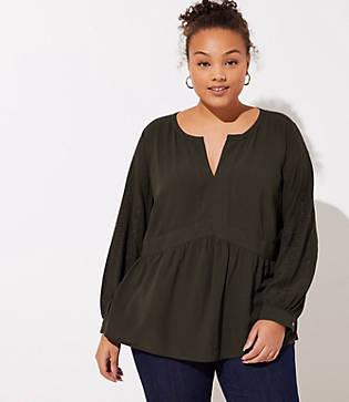Loft Plus Eyelet Sleeve Peplum Blouse