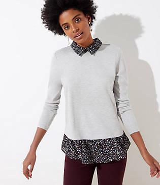 Loft Vine Collared Mixed Media Top