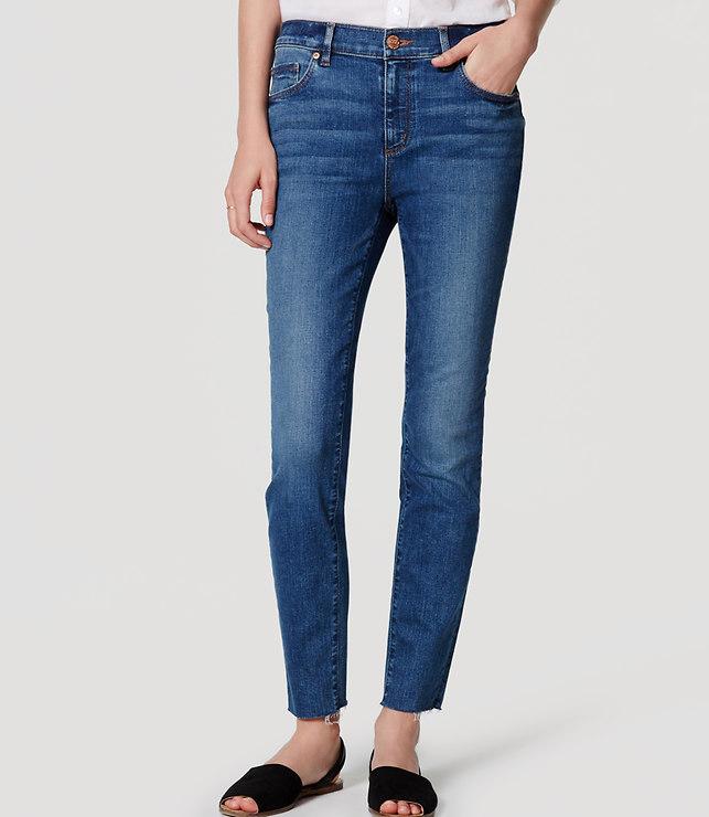 Loft Modern Frayed Skinny Ankle Jeans In Medium Enzyme Wash