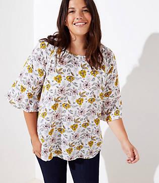 Loft Plus Floral Cutout Flounce Mixed Media Top