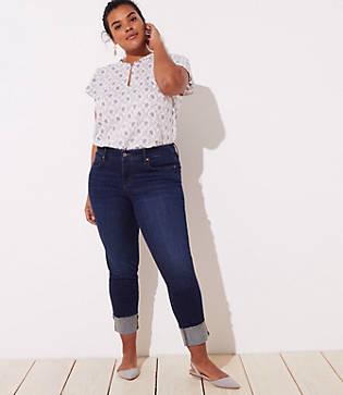 Loft Plus Straight Flip Cuff Jeans In Dark Indigo Wash