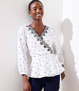 Loft Dotted Scalloped Wrap Top