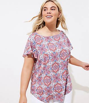 Loft Plus Floral Tile Double Bar Back Flutter Top
