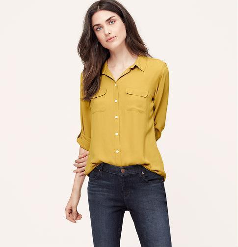 LOFT Roll Sleeve Utility Blouse, Golden Mustard