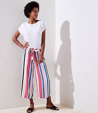 Loft Striped Tie Waist Wide Leg Pants