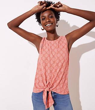Loft Tie Hem Button Back Top