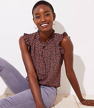 Loft Vine Ruffle Henley Shell