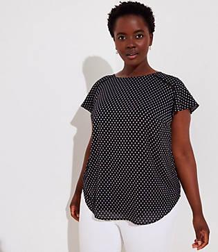 Loft Plus Dotted Tie Back Flutter Top