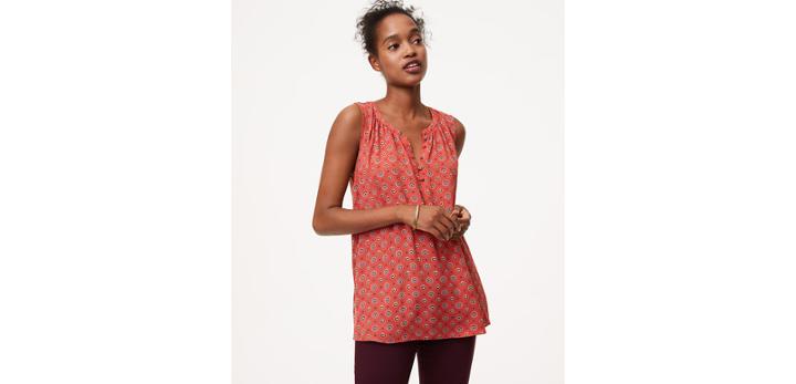 Loft Bloom Henley Mixed Media Shell