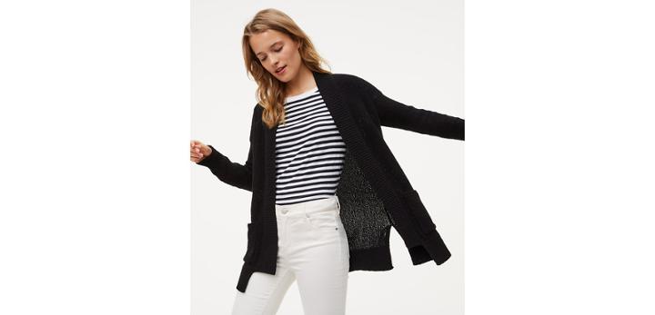 Loft Textured Pocket Open Cardigan