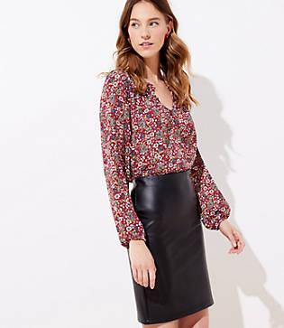 Loft Faux Leather Pull On Pencil Skirt