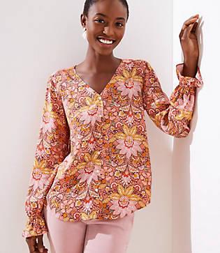 Loft Paisley Bell Cuff Button Front Blouse