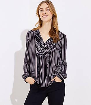 Loft Striped Tie Neck Blouson Top
