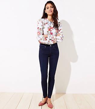 Loft Seamed Slim Pocket Skinny Jeans In Pure Mid Indigo Wash