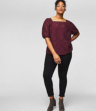 Loft Plus Lace Puff Sleeve Top