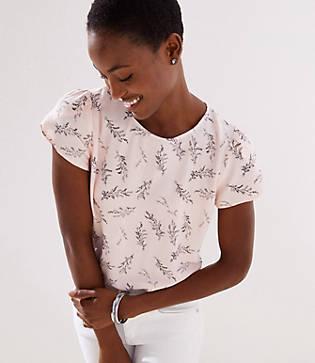 Loft Leafy Tulip Sleeve Button Back Top