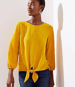 Loft Floral Embroidered Tie Front Blouse