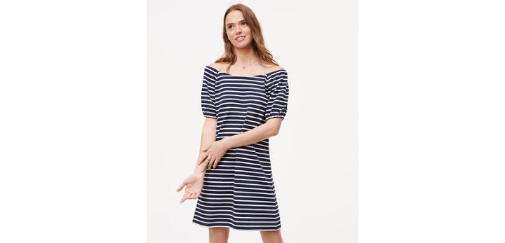 Loft Striped Puff Sleeve Dress