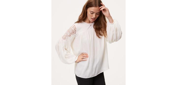 Loft Lace Shoulder Blouson Sleeve Blouse