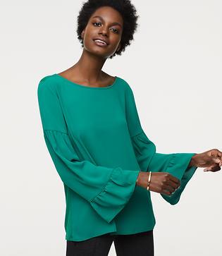 Loft Bell Sleeve Mixed Media Top