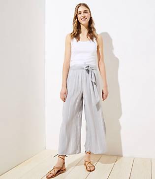 Loft Beach Striped Tie Waist Wide Leg Pants