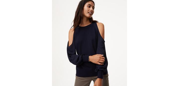 Loft Cold Shoulder Mixed Media Sweater