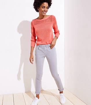 Loft Curvy Roll Cuff Slim Pocket Skinny Jeans In Grey