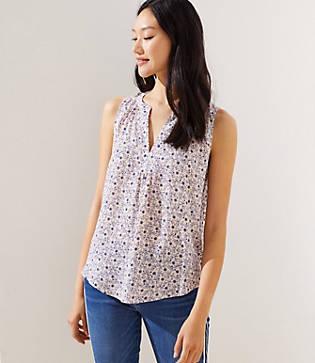 Loft Floral Mixed Media Split Neck Shell