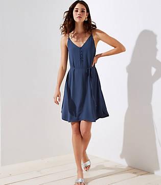 Loft Covered Button Strappy Cami Dress