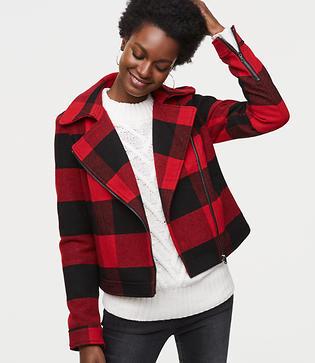 Loft Buffalo Plaid Motorcycle Jacket