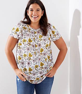 Loft Plus Floral Flutter Henley Top