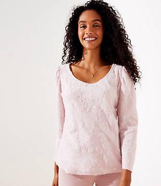 Loft Textured Floral 3/4 Sleeve Tee