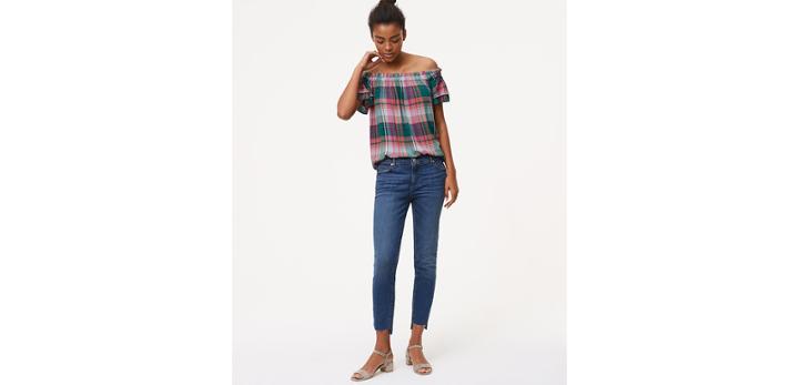 Loft Modern Step Hem Skinny Jeans In Pure Dark Indigo Wash