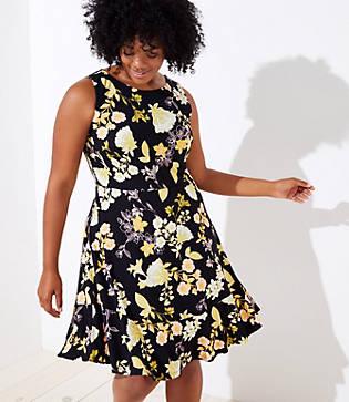 Loft Plus Golden Floral Flare Dress