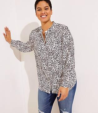 Loft Plus Leopard Print Crossover Yoke Shirt