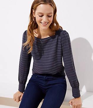 Loft Textured Stripe Square Neck Blouse