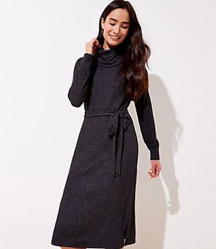 Loft Cowl Neck Tie Waist Midi Dress