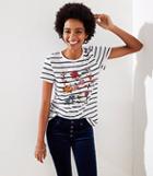 Loft Floral Embroidered Striped Tee