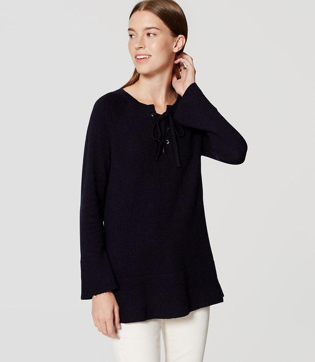 Loft Lace Up Bell Sleeve Sweater