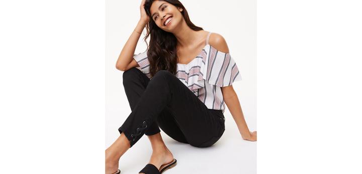 Loft Modern Lace Up Cuff Skinny Crop Jeans In Black