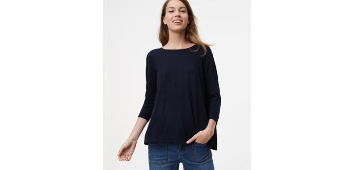 Loft Diamond Tie Back Mixed Media Sweater